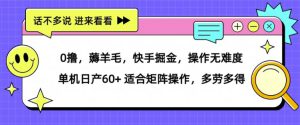 0撸，薅羊毛，快手掘金，操作无难度 单机日产30+ 适合矩阵操作，多劳多得-哦耶社群