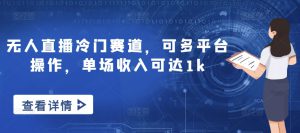无人直播冷门赛道，可多平台操作，单场收入可达1k-哦耶社群