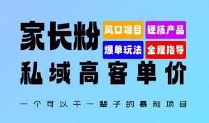 家长粉：私域高客单价，一个可以干一辈子的暴利项目，初中毕业就能完全上手-哦耶社群