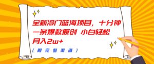 全新冷门蓝海项目，十分钟一条爆款原创，小白轻松月入过w+(附完整渠道)-哦耶社群