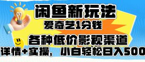闲鱼新玩法,爱奇艺会员1分钱及各种低价影视渠道,小白轻松日入500+-哦耶社群