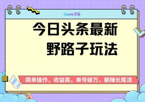 头条最新野路子玩法，无成本简单上手，无脑操作，新手单号过W-哦耶社群