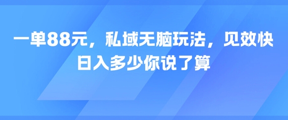 一单88元，私域无脑玩法，见效快，日入多少你说了算-哦耶社群
