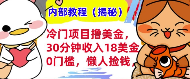 冷门项目撸美刀，30分钟收入18美刀，0门槛，懒人捡钱，无脑操作-哦耶社群