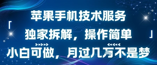 苹果手机技术服务,独家拆解,操作简单,小白可做,月过1W不是梦-哦耶社群