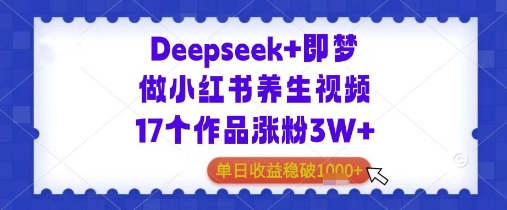 Deepseek+即梦做小红书养生视频17个作品涨粉3W+单日收益几张-哦耶社群