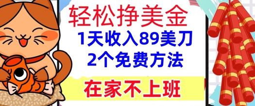 在家不上班，轻松挣美金， 1天收入89美刀，2个免费方法，懒人捡钱-哦耶社群