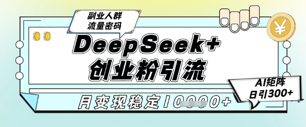 DeepSeek+创业粉精准引流，全新分享课4.0玩法，AI矩阵日引300+，多种变现方式，稳定月入1W-哦耶社群
