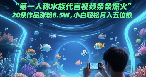 第一人称水族代言视频条条爆火，20条作品涨粉8.5W，小白轻松月入五位数-哦耶社群