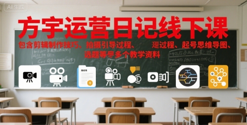 方宇运营日记线下课，包含剪辑制作技巧、拍摄引导过程、起号思维导图、选题等多个教学资料-哦耶社群