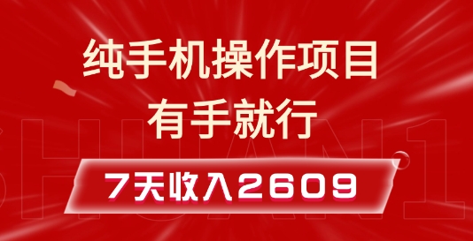 纯手机操作的小项目，有手就能做，7天收入2609+实操教程【揭秘】-哦耶社群