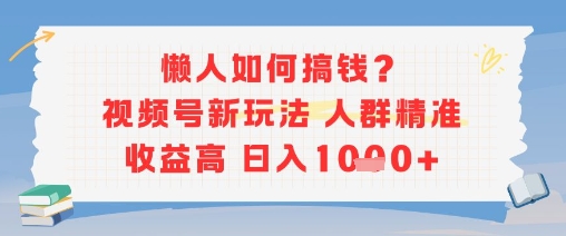 懒人如何搞钱？视频号新玩法，人群精准收益高，日入多张-哦耶社群