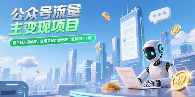（15340期）公众号流量主变现项目，新手日入四位数，含爆文写作全攻略(更新25年7月)-哦耶社群