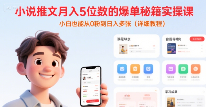 小说推文月入5位数的爆单秘籍实操课，，小白也能从0粉到日入多张(详细教程)-哦耶社群