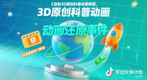 自制3D原创科普动画教程，动画还原事件，抖音最新热门赛道，可过伙伴计划-哦耶社群