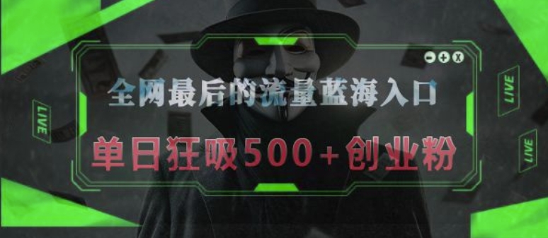 全网最后的流量蓝海入口，半小时引流50+创业粉，单日狂吸500+创业粉-哦耶社群
