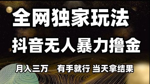 全网独家玩法抖音无人暴力撸金，月入3W，有手就行，当天拿结果【揭秘】-哦耶社群