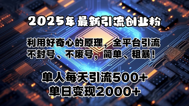2025年最新引流创业粉，利用好奇心的原理，全平台引流，不封号、不废号，简单、粗暴-哦耶社群