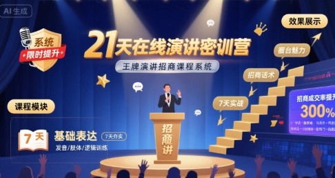 21天在线演讲密训营,王牌演讲招商课程系统-哦耶社群