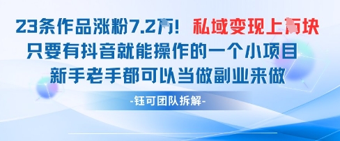 抖音私域项目23条作品涨粉7.2W，私域变现1W-哦耶社群