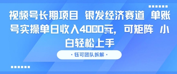 视频号长期项目 银发经济赛道 单账号实操单日收入1k，可矩阵 小白轻松上手-哦耶社群
