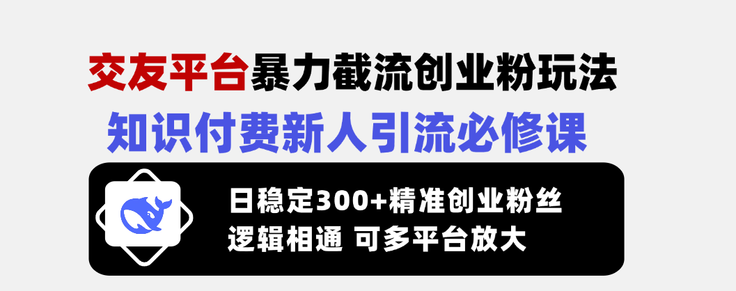（14432期）交友平台暴力截流创业粉玩法，知识付费新人引流必修课，日稳定300+精准…-哦耶社群