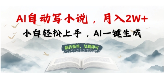 AI自动写小说，制作简单，复制即可，月入过W+，小白轻松上手，AI一键生成-哦耶社群