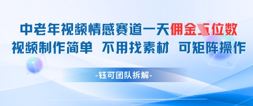 中老年情感赛道一天佣金多张 视频制作简单不用找素材 可矩阵操作-哦耶社群