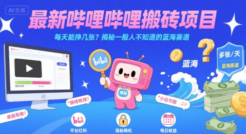最新哔哩哔哩上B站搬砖项目，每天能挣几张？揭秘一般人不知道的蓝海赛道-哦耶社群
