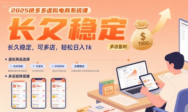 2025拼多多虚拟电商系统课，长久稳定，可多店，轻松日入1k-哦耶社群