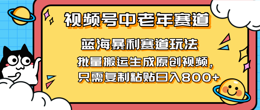 （14314期）2025视频号中老年短视频蓝海暴利风口！复制粘贴搬运视频单日赚800+，无…-哦耶社群