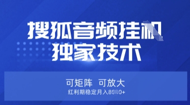 【搜狐音频挂G】独家技术，可矩阵可放大，红利期稳定月入8k【揭秘】-哦耶社群