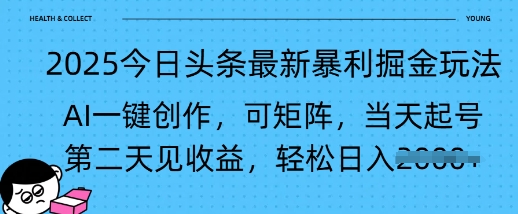2025今日头条最新暴利掘金玩法，AI一键创作，可矩阵，当天起号，第二天见收益轻松日入多张-哦耶社群