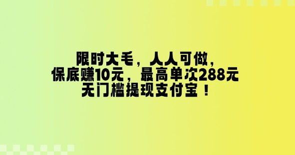 限时大毛，人人可做，保底挣10元，最高单次288元，无门槛提现支付宝！-哦耶社群