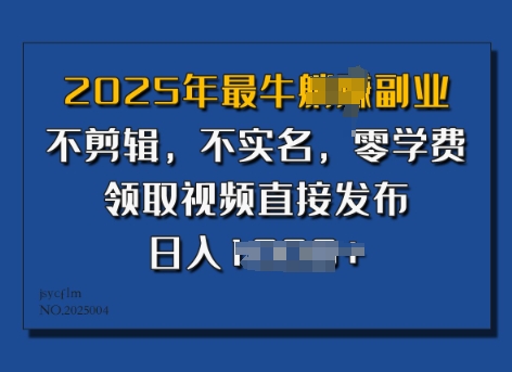 ​2025年最牛副业，不剪辑，不实名，零学费，零粉可做，领取视频直接发布，有播放就有收益-哦耶社群