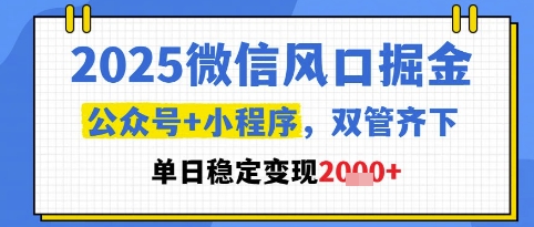 2025微信风口掘金，公众号+小程序双管齐下，单日稳定变现1k+【揭秘】-哦耶社群