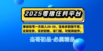 【零撸任务平台第二期】单账号一天收入20，任务多到做不完，实时到账，零门槛，可矩阵操作-哦耶社群