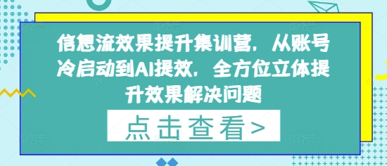 信息流效果提升集训营，从账号冷启动到AI提效，全方位立体提升效果解决问题-哦耶社群