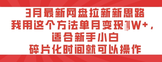 3月最新网盘拉新新思路，我用这个方法单月变现过W+，适合新手小白，碎片化时间就可以操作-哦耶社群