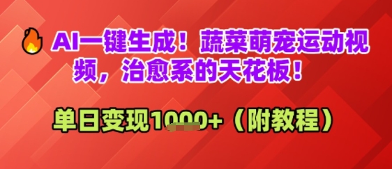 AI一键生成！蔬菜萌宠运动视频，治愈系的天花板！单日变现多张-哦耶社群