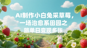 AI制作小白兔采草莓,一场治愈系田园之旅单日变现多张-哦耶社群