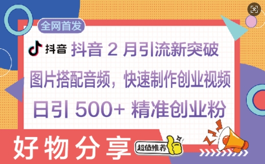 抖音2月引流新突破：图片搭配音频，快速制作创业视频，日引 500+ 精准创业粉-哦耶社群