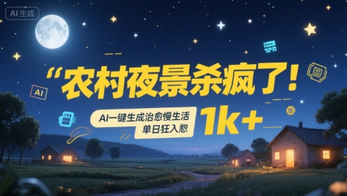 农村夜景杀疯了!AI一键生成治愈系慢生活,单日狂入1k+-哦耶社群