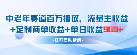 中老年赛道百万播放+流量主收益+定制收益，单日收益9张-哦耶社群