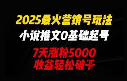 2025最火营销号玩法：小说推文0基础起号，7天涨粉5000，收益轻松破k-哦耶社群