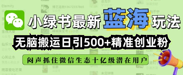 小绿书无脑搬运引流，全自动日引500精准创业粉，微信生态内又一个闷声发财的机会-哦耶社群