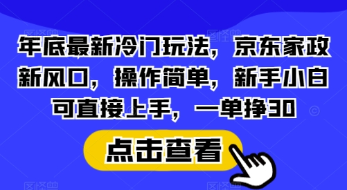 年底最新冷门玩法，京东家政新风口，操作简单，新手小白可直接上手，一单挣30【揭秘】-哦耶社群