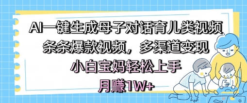 AI一键生成母子对话育儿类视频，条条爆款视频，多渠道变现，小白宝妈轻松上手，月入1W+-哦耶社群