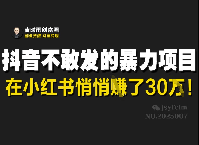 抖音不敢发的暴利项目，在小红书悄悄挣了30W-哦耶社群