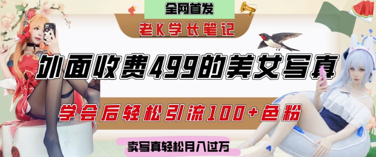 外面收费499的美女写真制作技术，学会后轻松引流S粉变现，日引100+S粉，轻松月入过W-哦耶社群